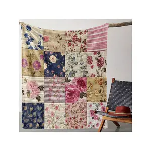 Vintage Shabby Chic Mixed Floral Patchwork Cozy Quilted Decorative Throw Blanket