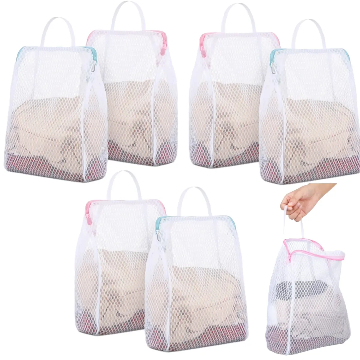 A Set of 6 Pcs Durable Square Laundry Bags Honeycomb Mesh with Zippers and Handles Ideal for Socks Underwear Travel Clothing Graduation Back-To-School Season Hand Tools Kits Summervibes