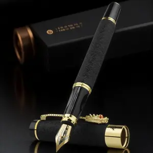 Luxury Dragon Pattern metallic Fountain Pen, 1 Set Business Signature Pen with Gift Box, Replaceable Ink Sac Smooth Writing Pen, Aesthetic Pens, Office Stationery Supplies