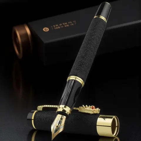 Luxury Dragon Pattern Metallic Fountain Pen Set, Business Signature Pen with Gift Box, Replaceable Ink Sac Smooth Writing Aesthetic Pen, Office Writing Tool, Office Stationery Supplies