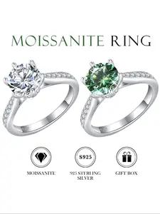 S925 Sterling Silver 2 Carat Moissanite Ring, Solitaire Engagement Ring, Wedding Anniversary Gift, Valentine's Day/new Year Present, Elegant Style, All Seasons, Aurora Ring