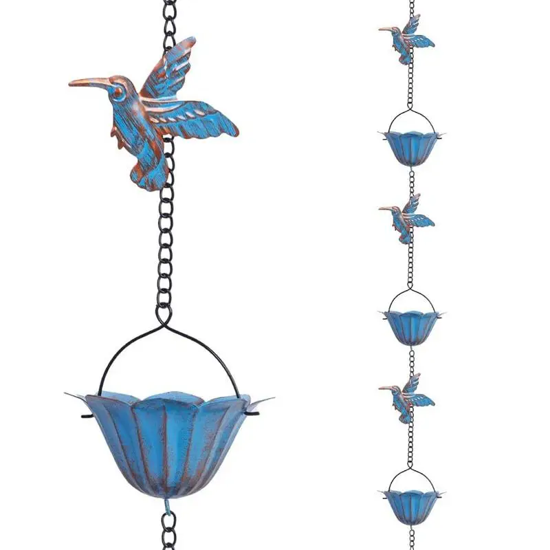 Vintage Hummingbird Design Rain Chain, 1 Set Garden Downspout Diverter, Outdoor Decorative Animal Sculpture, Unique Rain Moisture Collector Decoration