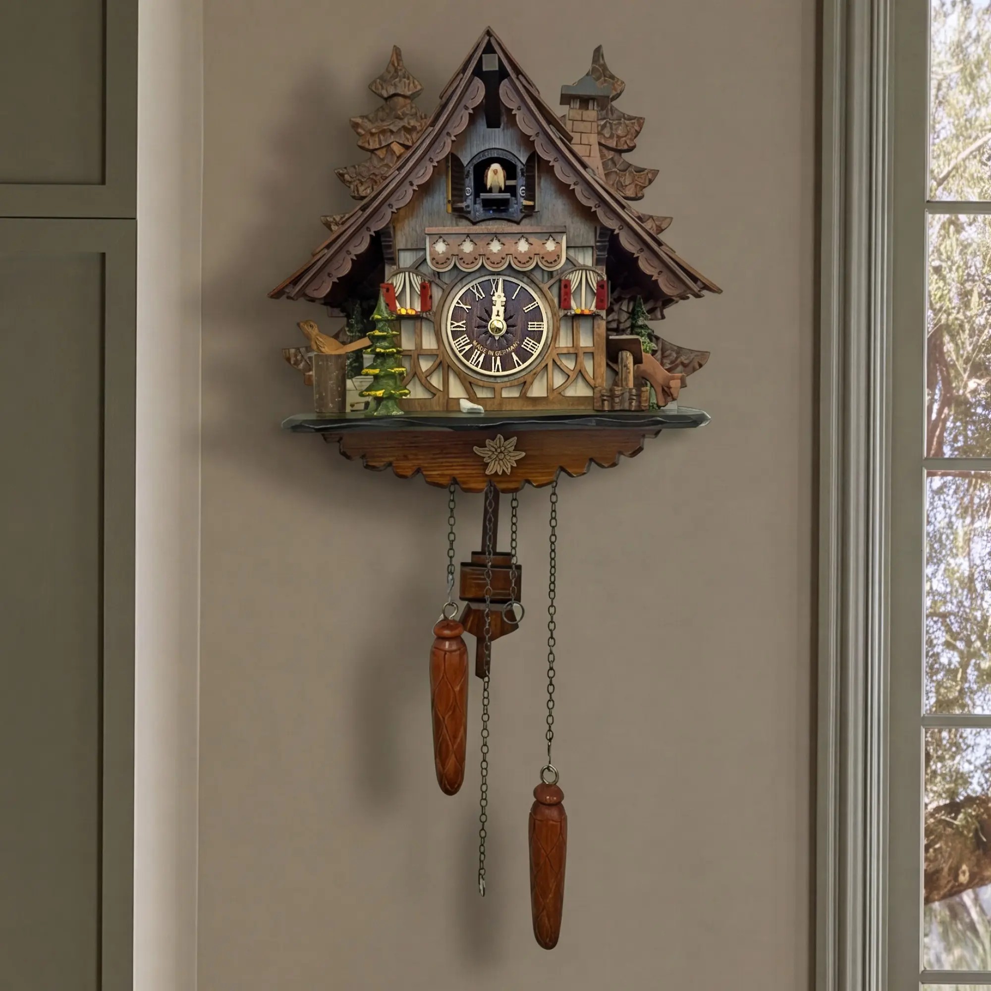 Battery-Operated Chalet Cuckoo Clock, Black Forest Style, Home Decor