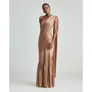 Remi Lengha Sari – Pre-Stitched Golden Goddess Style, Ultra Luxe Lycra with Swarovski Crystal Embellished Bandeau Blouse, Adjustable Belt, No Pins or Pleating Needed, True to Size, Perfect for Effortless Elegance and Show-Stopping Entrances