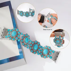 Bohemian Turquoise Beaded Band for Apple Watch，38mm,40mm,41mm,42mm,44mm,45mm,46mm,49mm Boho Vibe Turquoise Stretch Strap for iWatch Ultra1/2/3，S10 S11 SE987654321 Smartwatch Strap Smart Watch Straps