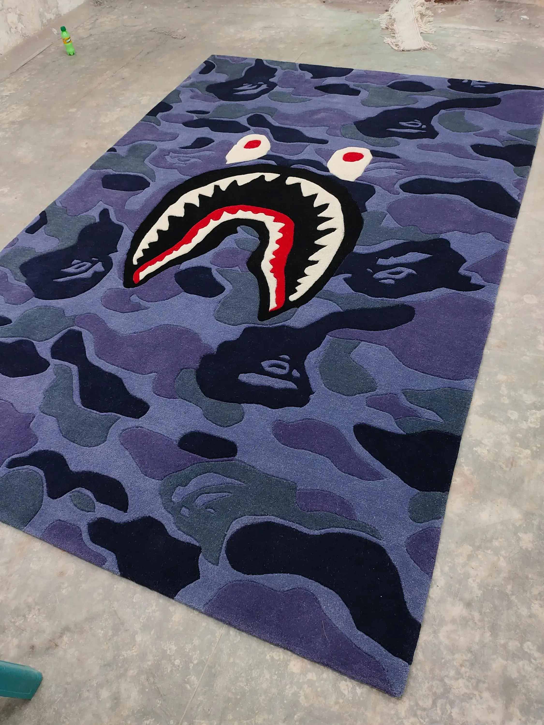 Hand Tufted Blue Camo Shark Area Rug - Streetwear Style Bedroom Decor Mat Hand Tufted Blue Camo Shark Area Rug - Streetwear Style Bedroom Decor Mat