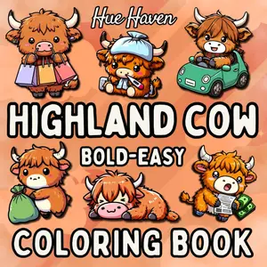 Highland cow Easy and Bold Coloring Book for Kids and Adults, Simple Stress Relief Cute Highland Cows Designs Paperback – Large Print, August 19, 2024