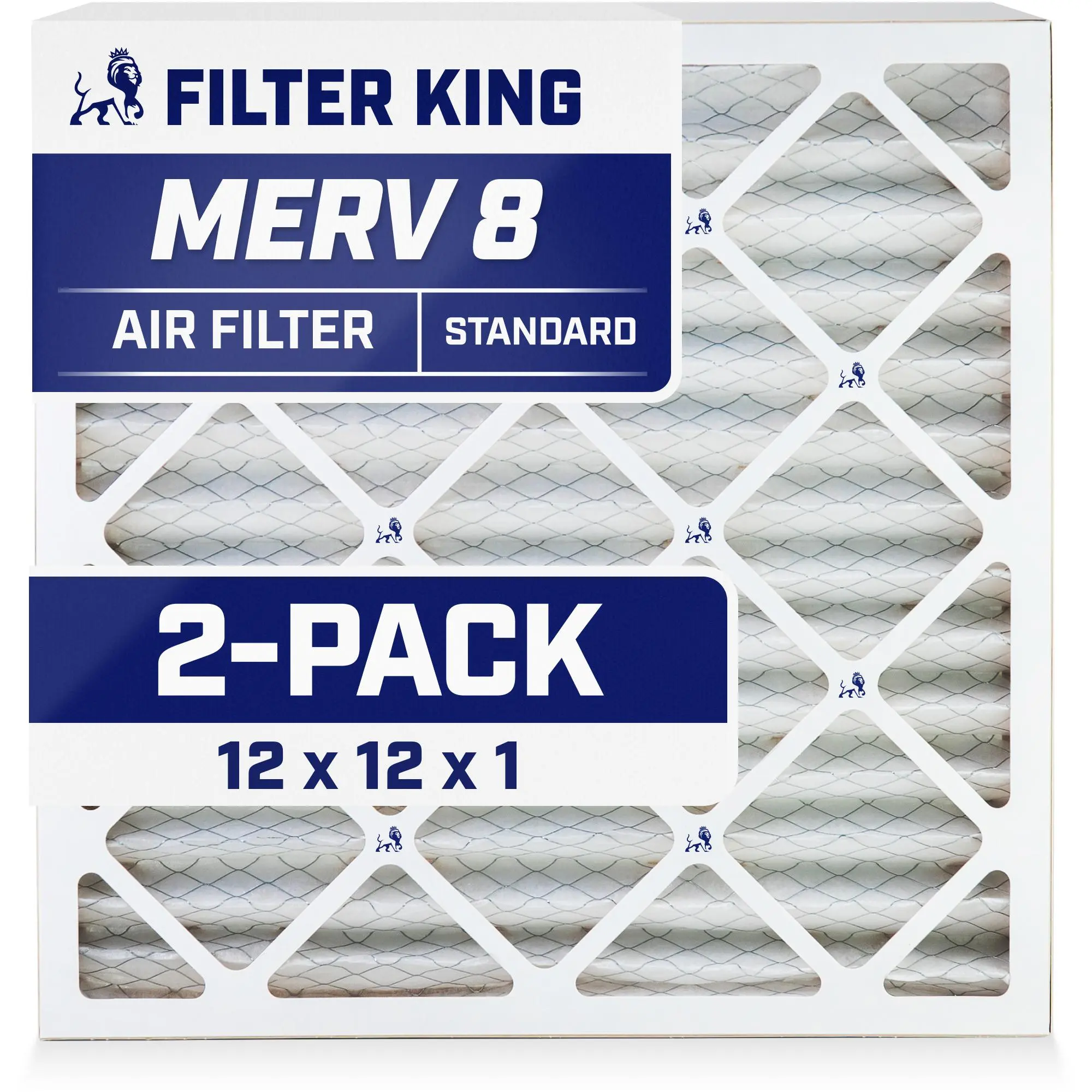 Filter King 12x12x1 Air Filter | 2-PACK | MERV 8 HVAC Pleated A/C Furnace Filters | MADE IN USA | Actual Size: 11.5 x 11.5 x .75"