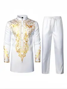 Muslim Ethnic Clothing New African Men's Casual Dress Set, Kurta, Traditional Style, Comfortable Fit, Perfect for Daily Wear