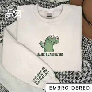 Tom the Lizard Embroidered Sweatshirt - Embroidered Crewneck Sweatshirt - Hoodie Casual Wear Womenswear