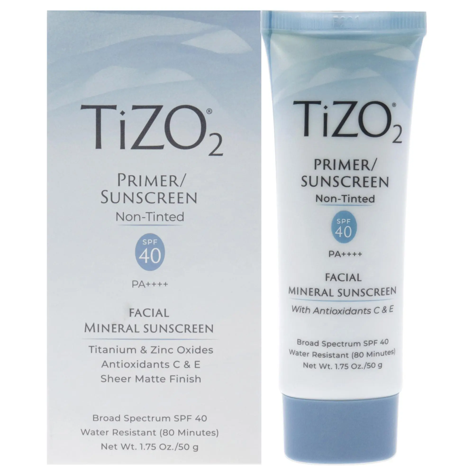TIZO Tizo2 Non-Tinted Facial Primer, Daily Mineral Oxides Sunscreen with SPF 40, Broad Spectrum, Sheer Matte Finish, Unisex, 1.75 oz