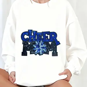 Cheer Mom Patch Embroidery Stitching Patch Clothing DIY Accessories Blue Glitter Design