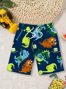 Boys' beach shorts "Dinosaur Band Summer Style" with drawstring design + multi-style dinosaur prints, skin-friendly and breathable. The sense of security is fully enhanced for summer vacation / parent-child swimming outfits~ Swimwear Shorts