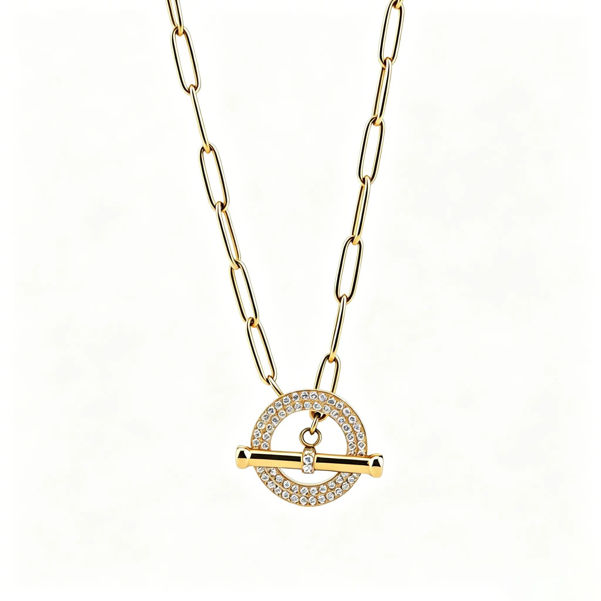 The Kairon Crown Jewelry Necklace - 18K Gold PVD Finish, CZ Accents, Toggle Clasp Design
