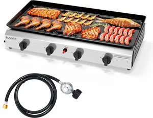 ROVSUN 2/4 Burner Portable Propane Griddle with Nonstick Enameled Tray, 20,000/40,000 BTU Tabletop Flat Top Gas Grill with Electronic Ignition & Regulator for Outdoor Cooking Camping BBQ Tailgating