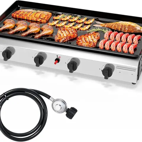 ROVSUN 2/4 Burner Portable Propane Griddle with Nonstick Enameled Tray, 20,000/40,000 BTU Tabletop Flat Top Gas Grill with Electronic Ignition & Regulator for Outdoor Cooking Camping BBQ Tailgating