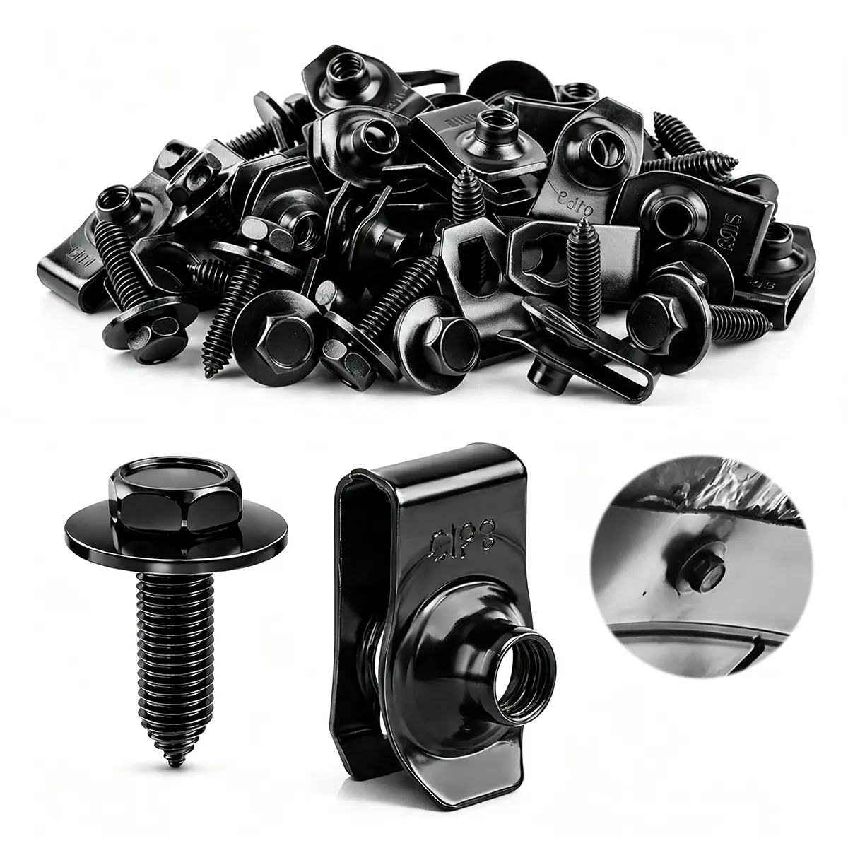 35 or 50PCS 1/4 Body Bolts & U-Nut Clips Kit for Fender Bumper Engine Cover Splash Shield Fastener Retainer Clips, Automotive Universal Screws Black(25 Sets)