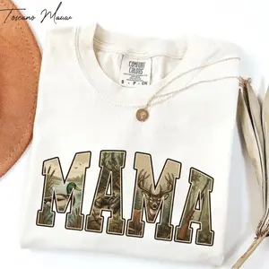 Comfort Colors Hunting Mama T-Shirt, Camo Mama Shirt, Mother's Day Gift, Camouflage Mama T-Shirt, Varsity Mama Shirt, Retro Mam Shirt, Full Colors Comfort T-Shirt