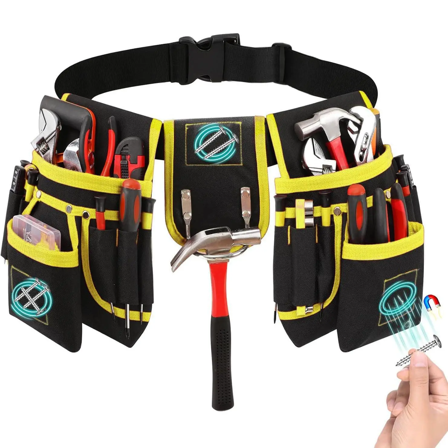 Multifunctional Tool Bag, Sling Tool Bag, Tool Storage Bag, Tool Organizing Bag, Tools Bag, Adjustable Waist Tool Bag with 26 Pockets, Tool Pouch, Tool Organizer for Electrician & Carpenter, Perfect Work Bag for Craftsman & Father's Day Gift