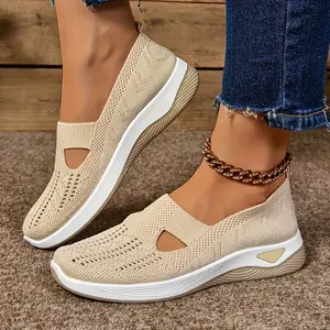 Rain Core | Embroidered Slip-On Sneakers for Women - Lightweight Cut-Out Design |   Breathable EVA Fabric Walking Shoes, All-Season Casual Low-Tops