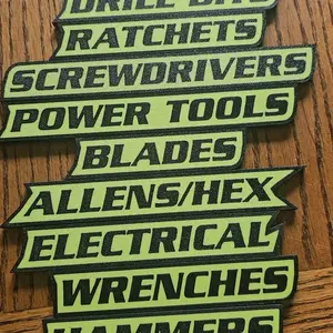 12-Pack Premium Magnetic Toolbox Labels for Tool Organization - 12 Pack of High Quality 3D Printed Personalized Magnets for Metal Cabinets, Drawers, Tool Chests, Decor Plastic Gift - Made to Order • Core Colors • No Custom Text