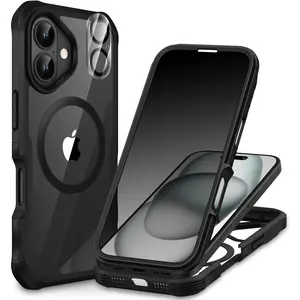 Magnetic for iPhone 16 plus case, privacy phone cover [compatible with MagSafe] Built-in anti peep tempered glass privacy screen protector and camera protective full shockproof-Black Protection Casing
