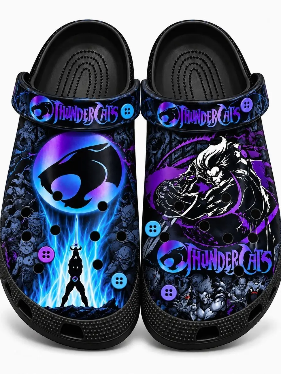 HOT ThunderCats Lion-O Adult Clogs – Retro 80s Cartoon Hero Slip-On Shoes, Bold Lightning Graphic Print, Black Casual Clogs for Men & Women, 4 Color Styles