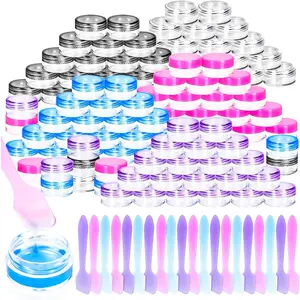 100 Pcs 5g Empty Plastic Containers with Colored Lids,Mini Makeup Sample Containers, Small Sample Pot Jars Round Cosmetic Jars with Mini Spatulas for Liquid Sample Powder Creams Lotions