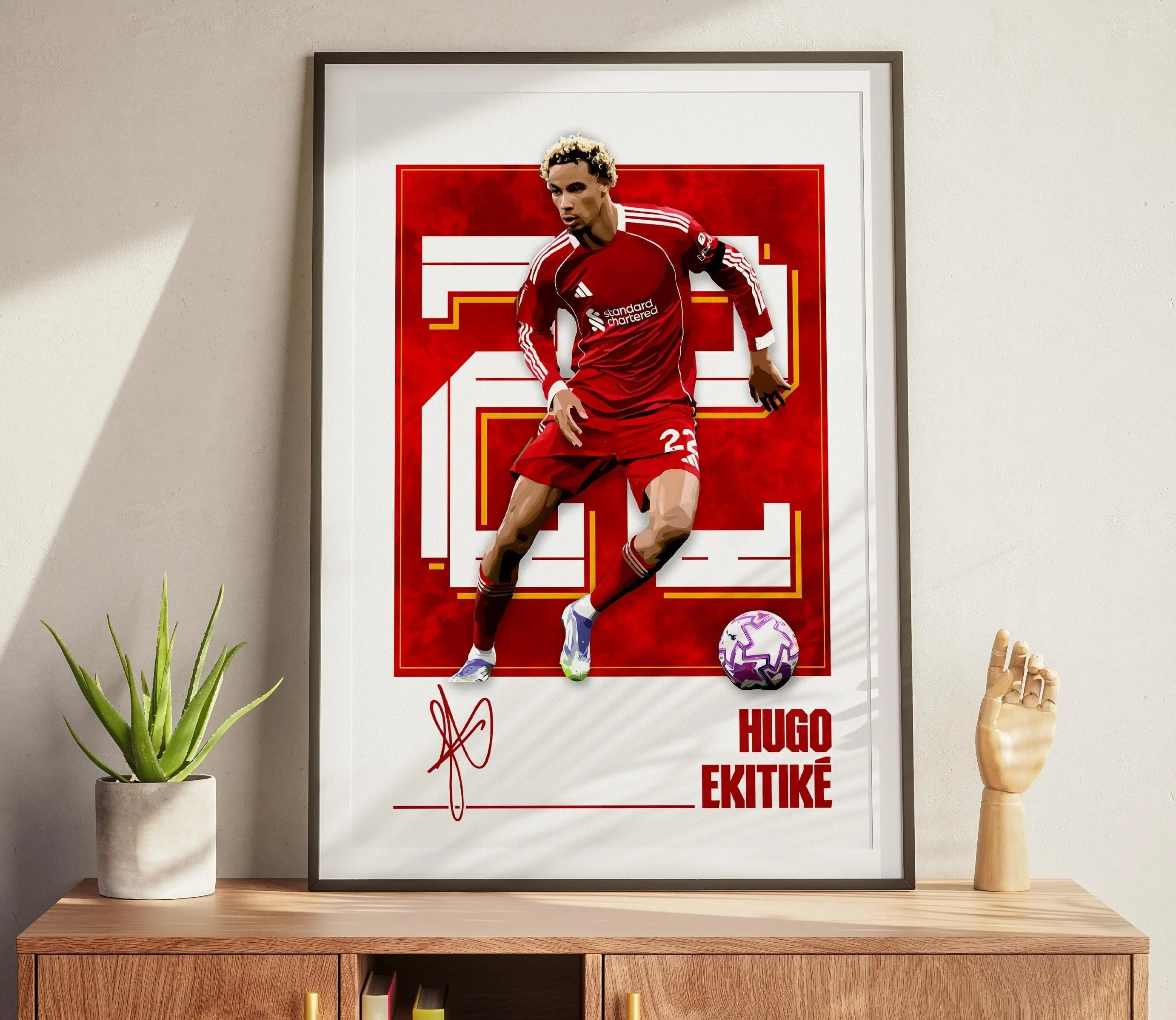 [Unframe] Hugo Ekitike Liverpool Football Poster, Modern Soccer Wall Art, Athlete Sports Decor, Gift for Liverpool Football Fans