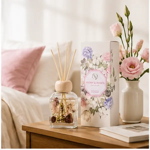 Pretty Valley Home Peony & Roses Reed Diffuser Gift Set, 3.4 fl oz Luxury Floral Home Fragrance with Decorative Glass Bottle and Reeds, Romantic Aroma Gift for Women, Housewarming, Birthday & Home Decor
