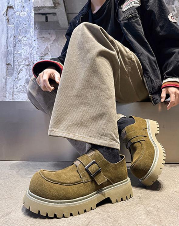 Men's Retro Platform Moccasins Simple Buckle Flattering Silhouette Street Fashion