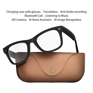 Fashionable smart glasses, equipped with an 8MP anti shake camera, MT5 Ultra AI smart glasses rechargeable, recording, real-time translation, Bluetooth calling, 300mAh glasses battery and 2000mAh charging case