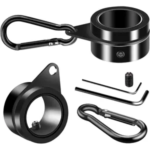 Flag Pole Rings, 1" Spinning Flagpole Ring Clips, 2 count Aluminum Alloy & Steel 360? Rotating Anti Wrap Flag Mounting Rings with Snap Carabiners for 0.75-1.02 Inch Diamete Flagpole (?1, Black)