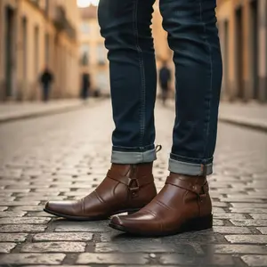 Jazame Men's Western  Boots Stylish Comfortable and Durable Footwear Botines de hombre vaquero Rodeo Shoes  Leather Chelsea Belt Harness