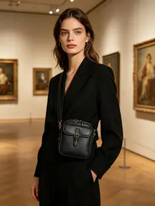 Black Vintage Style Shoulder Crossbody Bag, High Quality Textured Grain Leather Purse, Gold Hardware Buckle Decoration, Adjustable Strap Multi Compartment Multi Pocket for Daily Use Casual Commute Travel