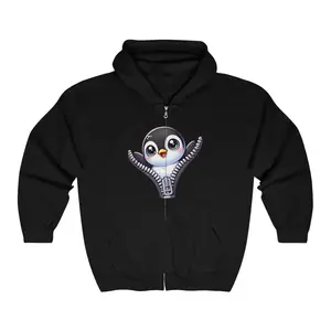 Peeking Penguin Animal Hoodie, Cute Full Zip Sweatshirt, Unisex Heavy Blend™, Penguin Lover Gift, Birthday or Christmas Present