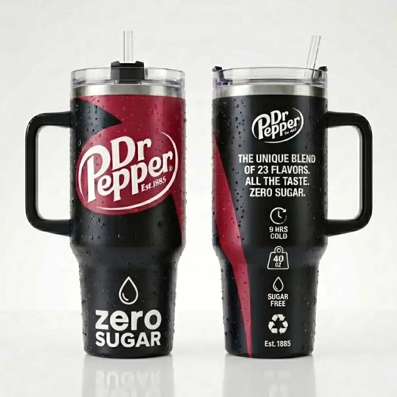 Pepper Zero Sugar Soda Inspired 40oz Tumbler with Handle, 23 Flavors Stainless Steel Insulated Travel Mug, Reusable Coffee Cup with Straw, Large Vacuum Flask Gift for Soft Drink Fans