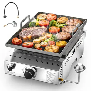 Eletactic Stainless Steel Tabletop Grill,18 Inch Portable Propane Grill Griddle with Handle,8000 BTU Flat Top Grill for Camping, Outdoor & Tailgating Barbecue