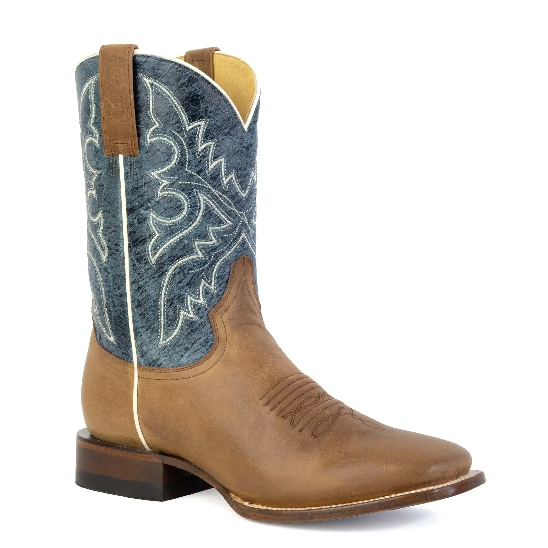 Men's Roper Johnny Leather Boots Handcrafted Brown