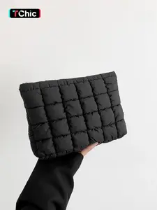 Autumn Winter New Solid Color Quilted Handbag, Large Capacity Travel Storage Bag, Zipper Design, Women's Portable Travel Organizer, Holiday Gift, Durable Pouch