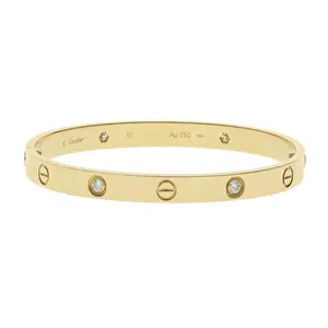 Pre-owned Cartier 4 Diamond Love Bracelet Size 15