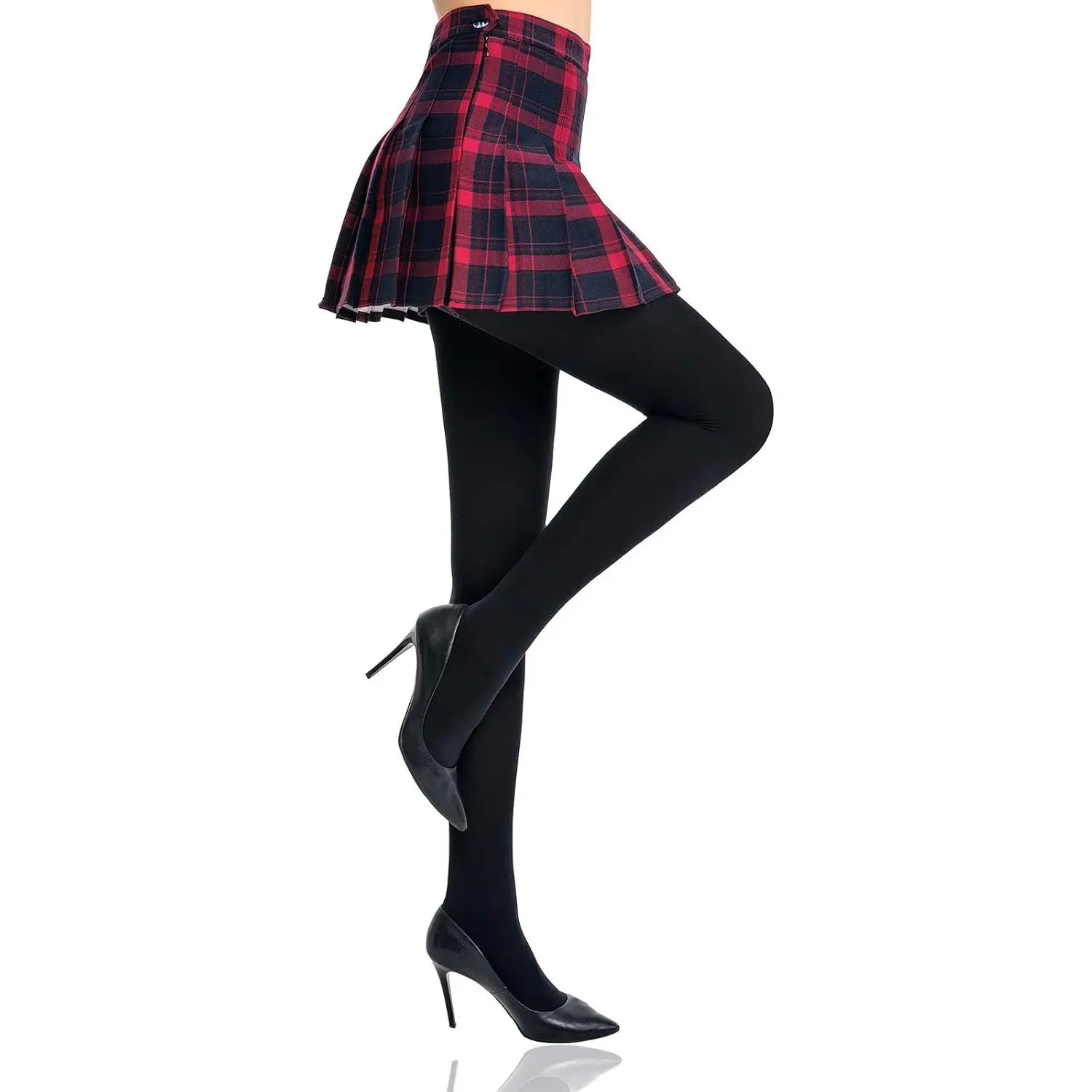 Women's Control Top High-Elastic Soft Opaque Plaid Print High-Cut Full-Length Pantyhose Tights, Opaque Finish, Underwear For Women, Checkered