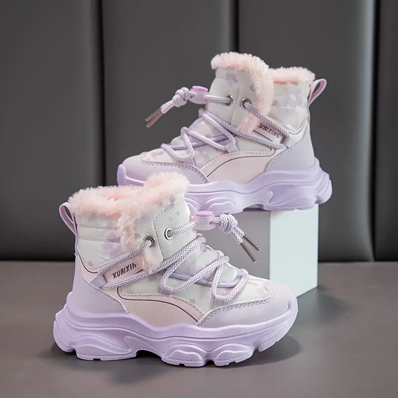 Girls' Warm-Lined Lace-Up Ankle Booties - Durable Sole Footwear with Fabric, Leather, Synthetic or Artificial Leather and PVC-TPU Accents for Outdoor Adventures