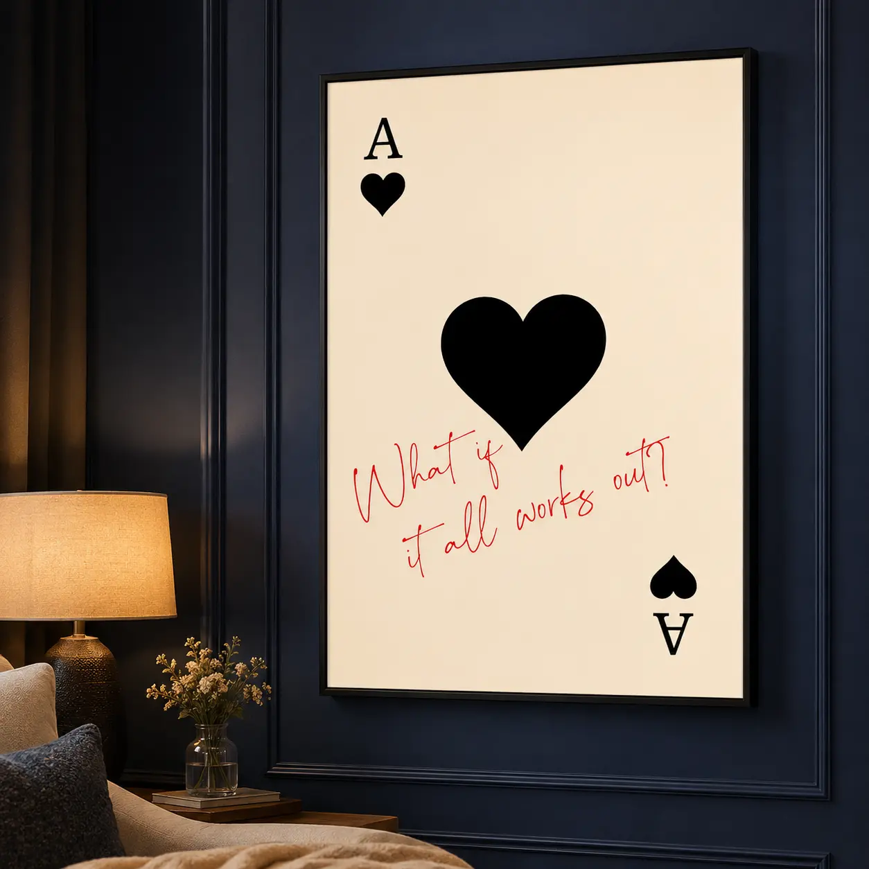 Trendy Ace of Hearts Print What If It All Works Out Poster Retro Wall Art Aesthetic Print Playing Card Poster Preppy  Room DecorCanvas Poster Wall Decor, Room Decorations, Funky Home Decor,bedroom canvas poster