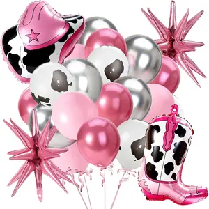 24 Pcs Cowgirl Balloon Arch Kit Hot Pink, Silver & Star Foil Balloons for Last Rodeo Bachelorette