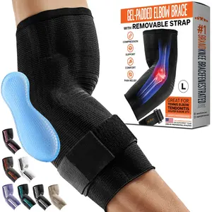 Elite Elbow Brace Support, Breathable Elbow Compression Sleeve with Gel Pad for Golfer's, Tennis Elbow & Tendonitis Treatment & Pain Relief 2024 (Black, Large)