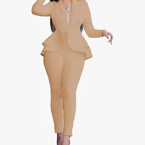 Elegant Beige 2-Piece Suit Set for Women - Stylish Blazer & Pants Combo - Perfect for Office & Formal Events