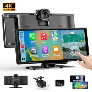 2026 Display Screen Upgraded Wireless CarPlay for Android iPhone 4K Dash Cam 1080P Backup Camera Mirror Link Voice Control Bluetooth GPS AUX FM Portable Adapter for In-Car Entertainment