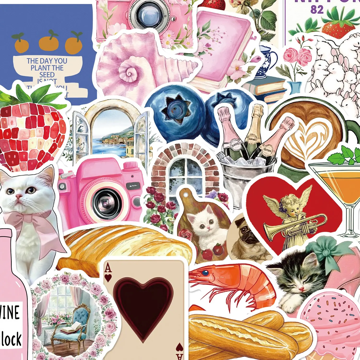 50pcs Vintage Aesthetic Life Stickers Pack, Sticker Packs, Crafts, Waterproof Cozy Scrapbook Cute Pastel Life & Pet Decals for Laptop, Water Bottle, Journal & Scrapbook, Stickers for Scrapbooking, Aesthetic Lover Gift