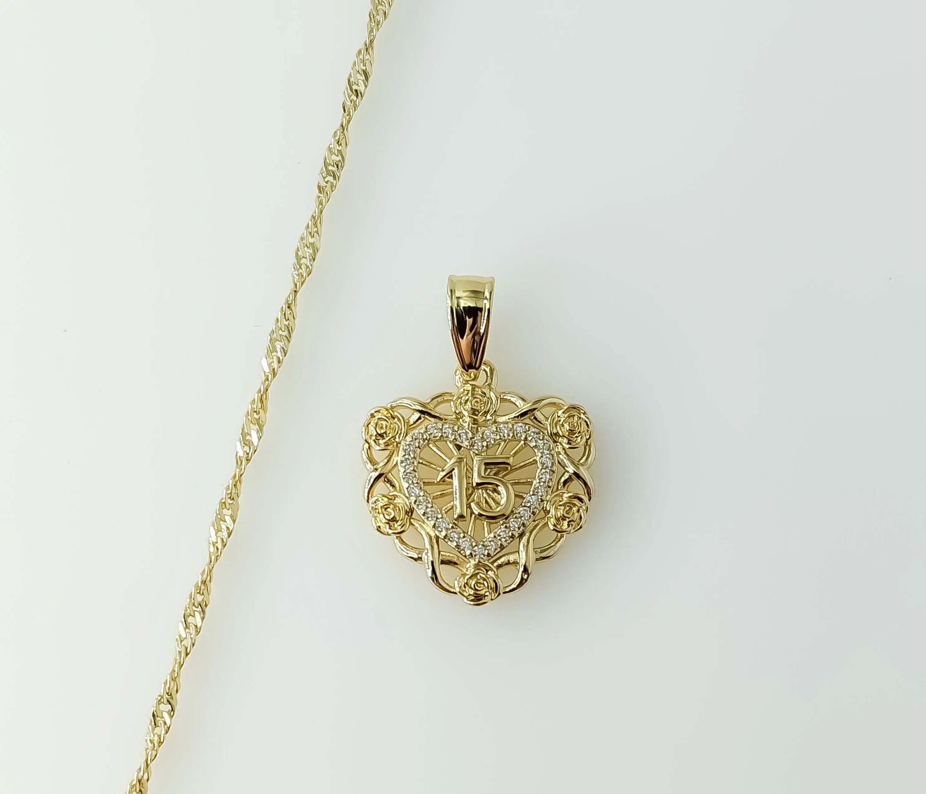 Plated Dainty Heart "My 15" Quince 14K Twist Chain Necklace